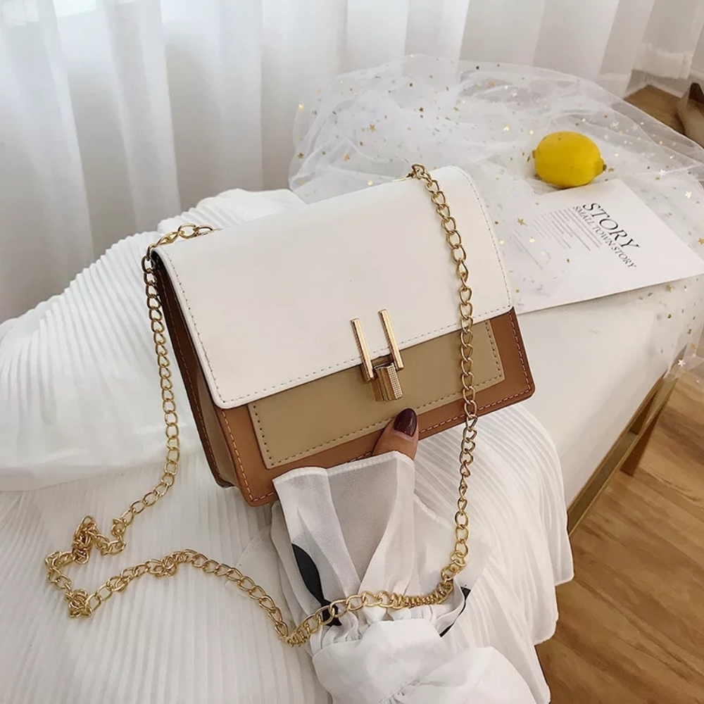 Neutral tone mini crossbody messenger bag